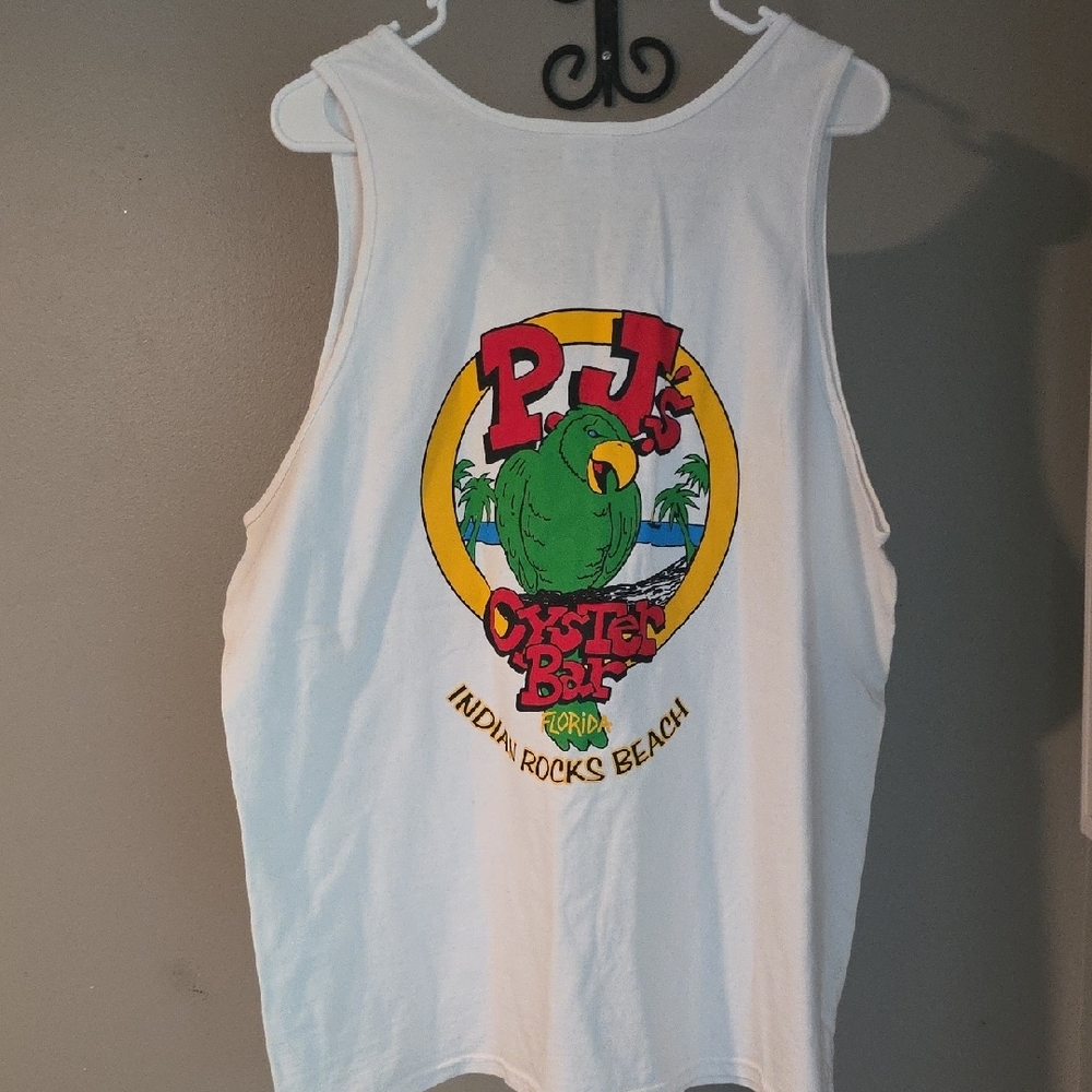 Gildan White Graphic Tank Top Men's Size Large